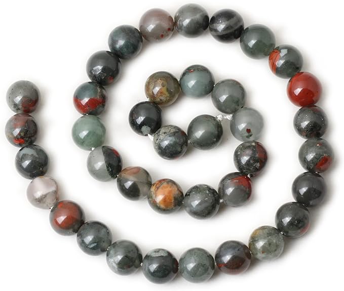 cheavian 35pcs 10mm natural african bloodstone gemstone smooth surface round loose beads for jewelry making 1 string 15 inches