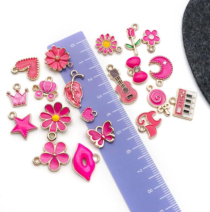 WOCRAFT 40pcs 20 pairs Assorted Enamel Bracelet Charms for Jewelry Making DIY Necklace Bracelet Earrings Keychain Crafting Charms Kit Crafts (Rose Red-SN993)
