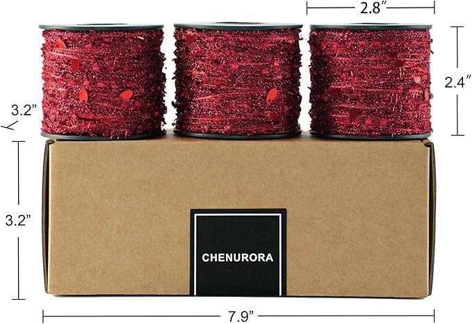 Artisanal Yarn Collection Multifiber Fancy Yarn for Knitting Crocheting Crafts DIY, Set of 3 Rolls (Red Teardrop Sequins)