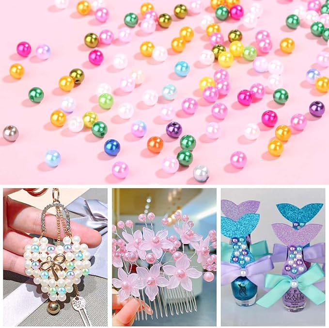 Audab 2240Pcs Pearl Beads for Jewelry Making 28 Colors, Colored Pearl Beads for Bracelets Making, 6mm Shiny Beads Small Round Pearl Bracelet Beads for Crafts, Jewelry Making and for Bracelets Making