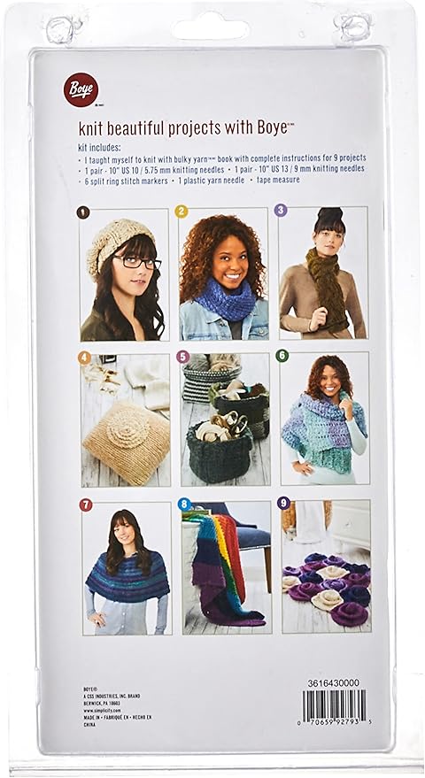 Boye Yarn Knitting for Beginners Kit, 9 Patterns