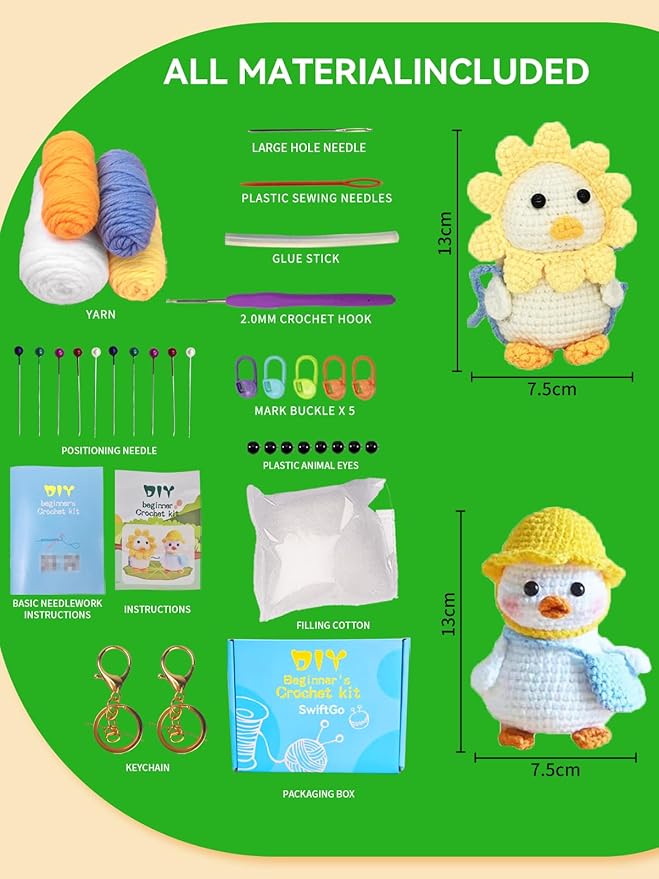 SwiftGo Crochet Kit for Beginners, 2Pcs Duck Crochet Animal Kits with Step-by-Step Video Tutorials, Beginner Amigurumi Crochet Starter Kit for Adults Kids, Holiday Birthday Gift