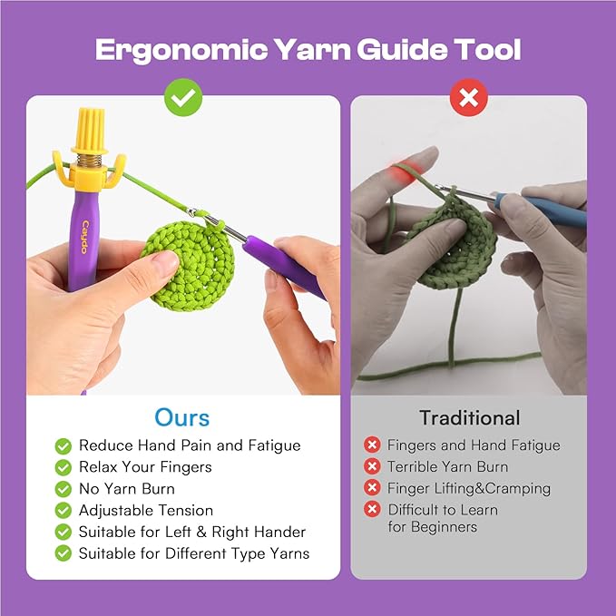 Crochet Tension Tool for Beginners, Ergonomic Yarn Guide Holder, Tension Control Crochet Helper, Comfort Handle for Left & Right Hander, Portable Crochet Accessories Gift for Crocheters & Knitters
