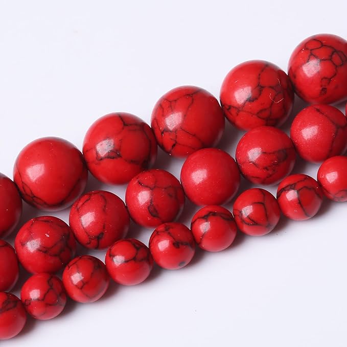 Red Turquoise Stone Beads for Jewelry Making Gemstone Round Crystal Bracelet Necklace 1 Strand 15.5inch 90PCS 4MM