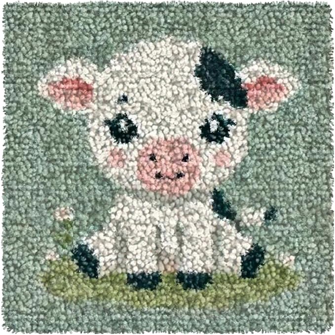Numptain Latch Hook Kits for Adults,DIY Rug Crafts Cow Pattern Color Printed Canvas,Latch Hook Kits for Beginners Handmade Needlework Crafts Home Decoration,12"x12" NT1