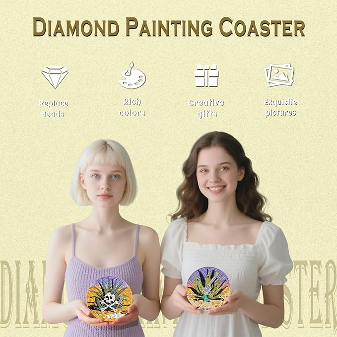 8 Pcs Desert Diamond Art Coaster Kits with Holder,Diamond Painting Coasters for Adults Beginners,Home Decor Abstract,Fun Gifts for Women