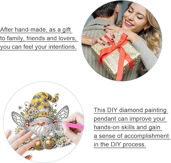 2 PCS Diamond Painting Pendant Diamond Art Suncatchers Diamond Art Pendant Hanging Diamond Art Pendant Kits Pendant Ornaments Diamond Painting Gnome Hanging Pendant Diamond Painting Gnome