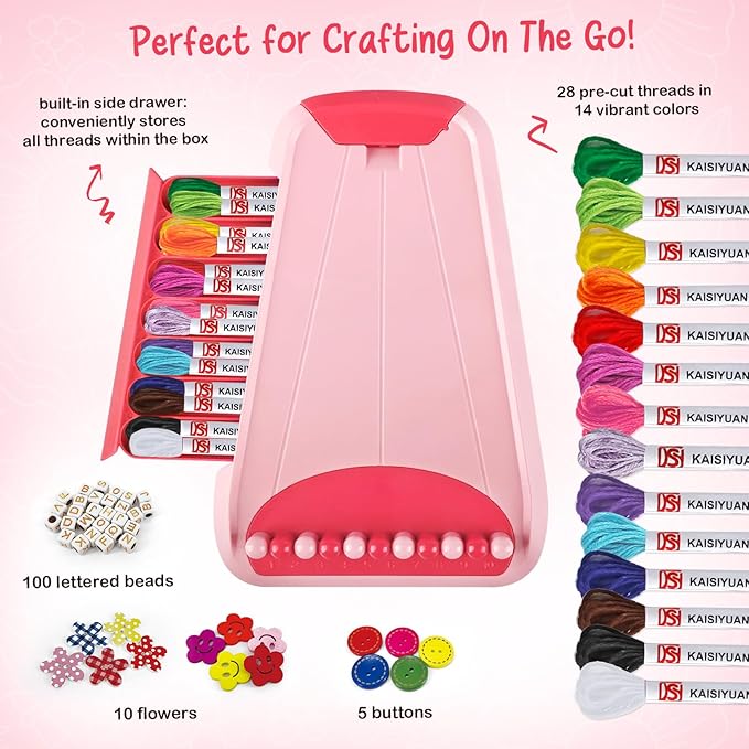 bracelet making kit for girls - friendship bracelet kit - christmas gifts for ages 6 7 8 9 10 11 12 year old girl birthday gifts, arts and crafts for kids ages 8-12 teen bracelets diy maker pink coral
