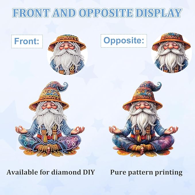 KEYIFA Diamond Painting Desktop Ornament, DIY Meditation Gnome Diamond Art for Adults Beginner, Gem Arts Table Decor Special Shaped Rhinestone Crafts Home Desk Decoration Gift, Double Sided