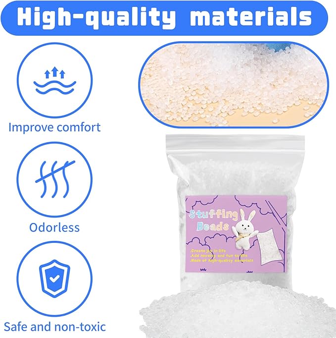 FTEVEN 910g / 2LB Stuffing Beads, Premium Plastic Weight Stuffed Beads, Poly Pellets Weighted Stuffing Bead, Stuffing for Stuffed Animals, Bean Bags, Pillow Cushion