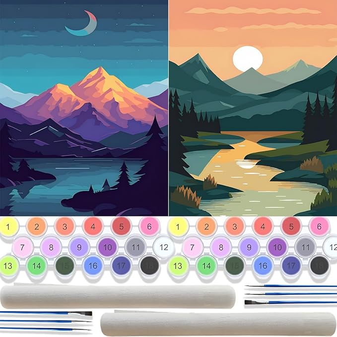 2 Pack National Park Paint by Numbers Kit for Adults Beginners - 12x16 Inch Easy Paint by Numbers Kit Landscape for Adults Mountains Kits on Canvas,Sunset Wander Painting by Numbers for National Parks