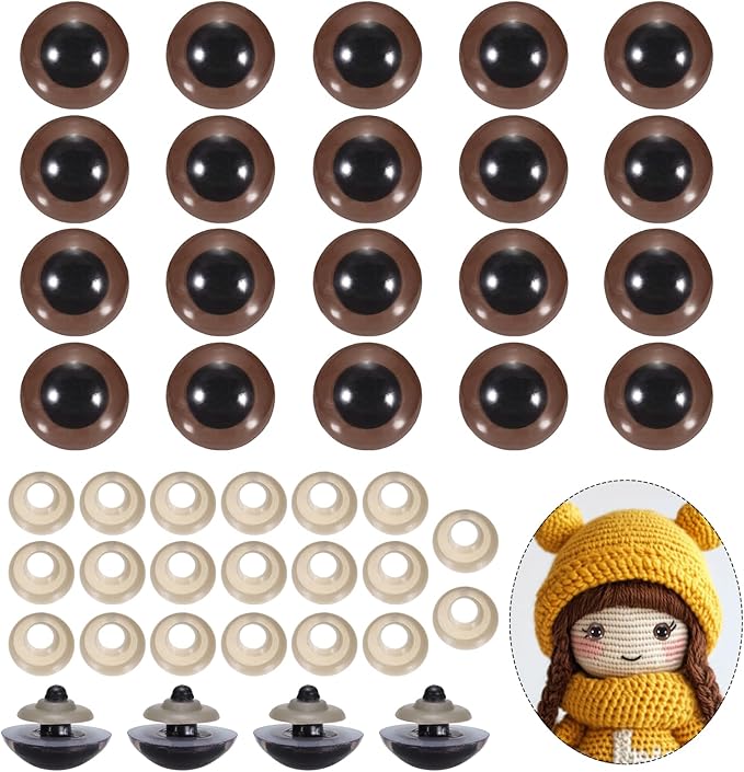 PATIKIL 26mm Safety Eyes, 20Pcs Realistic Doll Crocheting Safety Eyes with Washers for Decor Crochet Accessories Dolls Craft Halloween, Brown