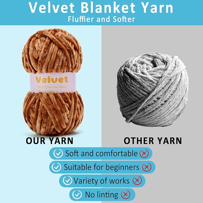Velvet Yarn Chenille Yarn for Crocheting and Knitting Soft Chenille Bulky Baby Blanket Yarn DIY Weaving Craft 2pack Dark Brown(4oz 66yds Each)