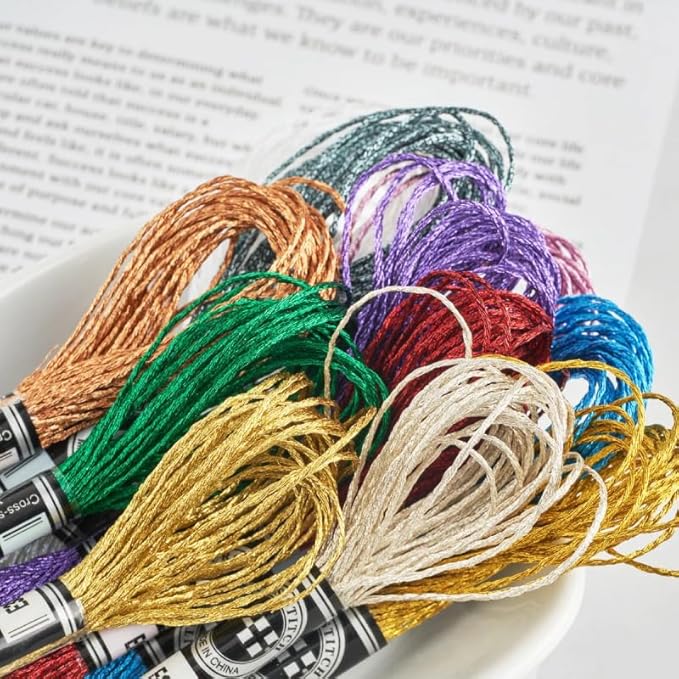 11 Pieces of Cross Stitch Thread, Metallic Embroidery Thread, with Shiny Effect Embroidery Floss, Suitable for Hand Embroidery, Knitting and DIY Craft Making
