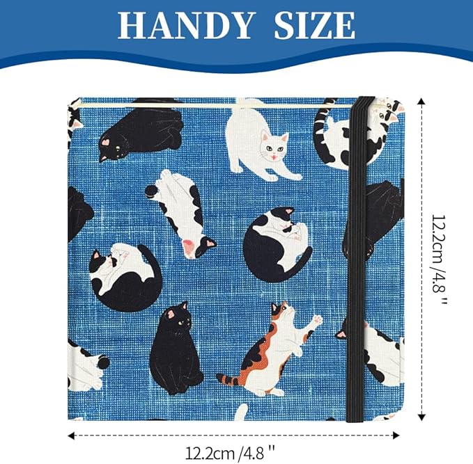 Square 4.8x4.8 inches 80gsm 96sheets/192 Pages Notebooks Blank Sketchbooks Travel Journal Pocket Hardcover Paint Writing Diary Memo Planner Cloth Cover. Cow Cat