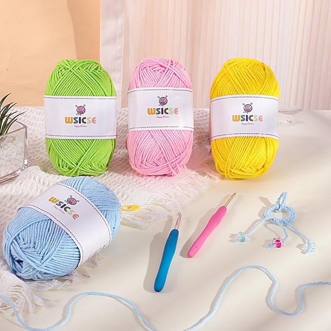 4 PCS Crochet Yarn, 560 Yard Soft Fluffy Yarn for Crocheting Assorted Colors for Knitting Easter Basket Stuffers 1 Skein/140 Yard-Macaron
