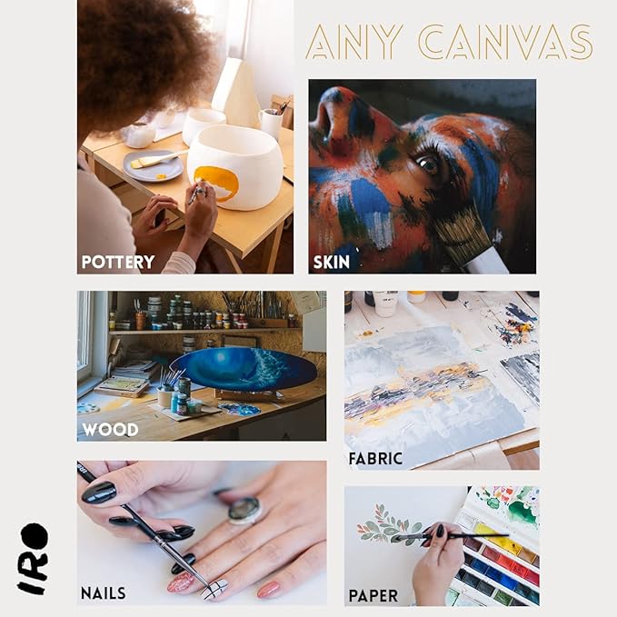 IRO Artist Paint Brush Set of 15 Professional Flat Paint Brushes for Acrylic Painting and Oil Paints. Round Watercolor Paint Brushes and Gouache. Painting Set for Adults Kids. Knife, Sponge, Case