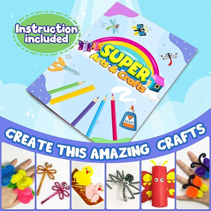 FUNZBO Easter Arts and Crafts School Supplies for Kids-Kindergarten School Supplies Set with Glitter Glue Stick,Glue,Pipe Cleaners Craft and Kids' Scissor,Birthday Gifts for Girls Boys Age 4+