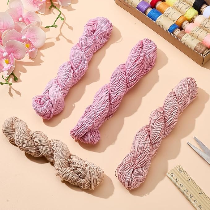 FREEBLOSS 4 Pcs Sashiko Thread 100M x 4 Colors Cotton Embroidery Floss 3 Stranded Pink Embroidery Threads Japanese Quilting & Sewing Thread for Sashiko Kit Supplies