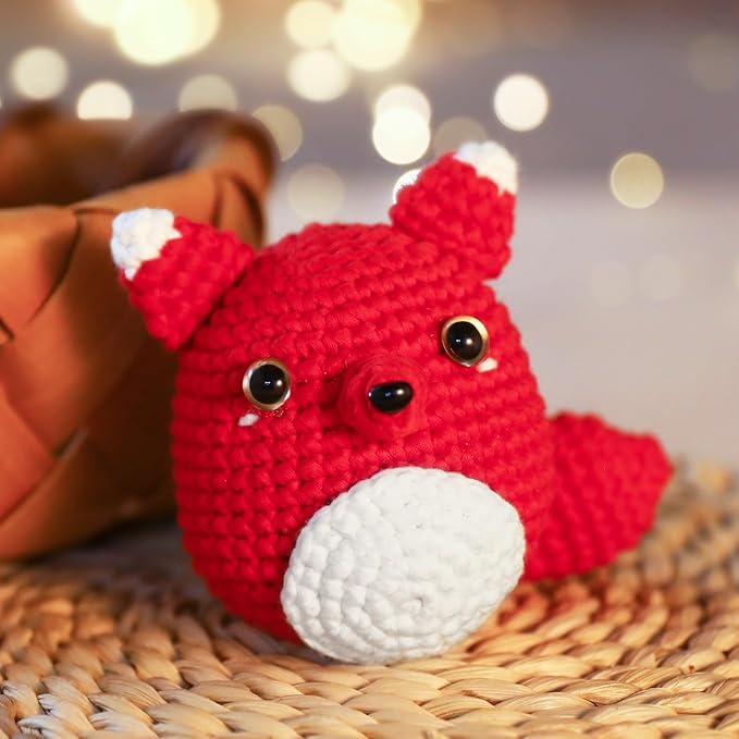Crochet Kit for Beginners - Fox Crochet Kit, Learn to Crochet, All You Need in, Step-by-Step Video Tutorial, Instruction, Soft Yarn, Holiday, Birthday Gift for Adults, Teens