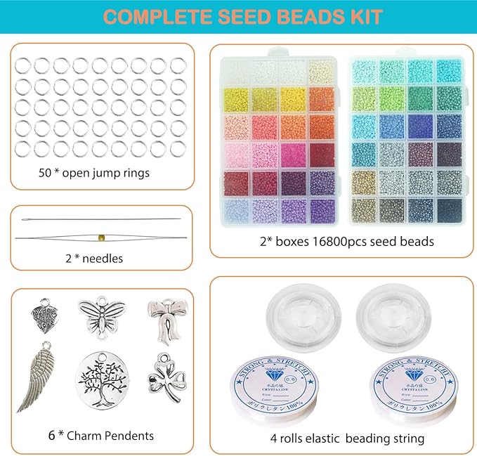 Bala&Fillic Size 3mm Seed Beads 48 Colors About 16800 pcs in Storage Box, 8/0 Glass Seed Beads for Making Bracelets Earrings Necklaces Jewelry
