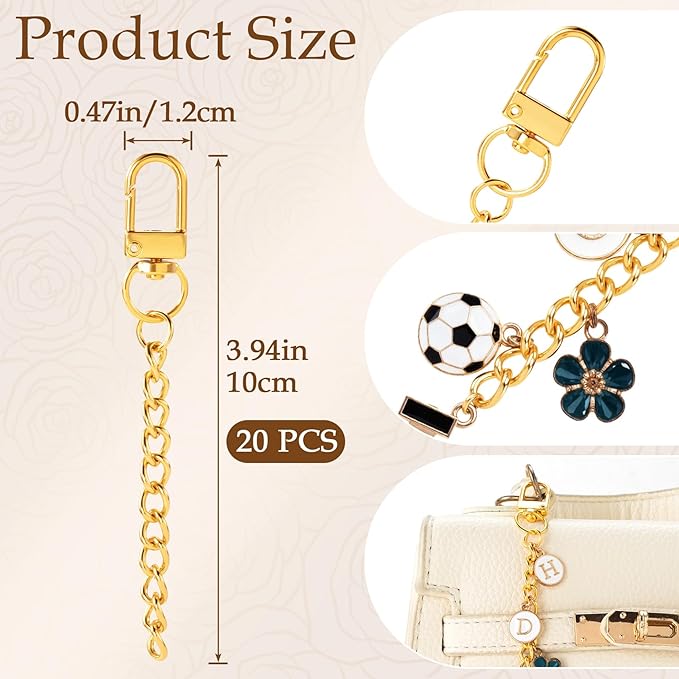 Hzopcw 20pcs Gold Keychain Making Kit, Key Ring Swivel Snap Hook Chains, Alloy Extender Keychain Bag Charm Kits for DIY Crafts Jewelry Making Handbag Purses- C Style