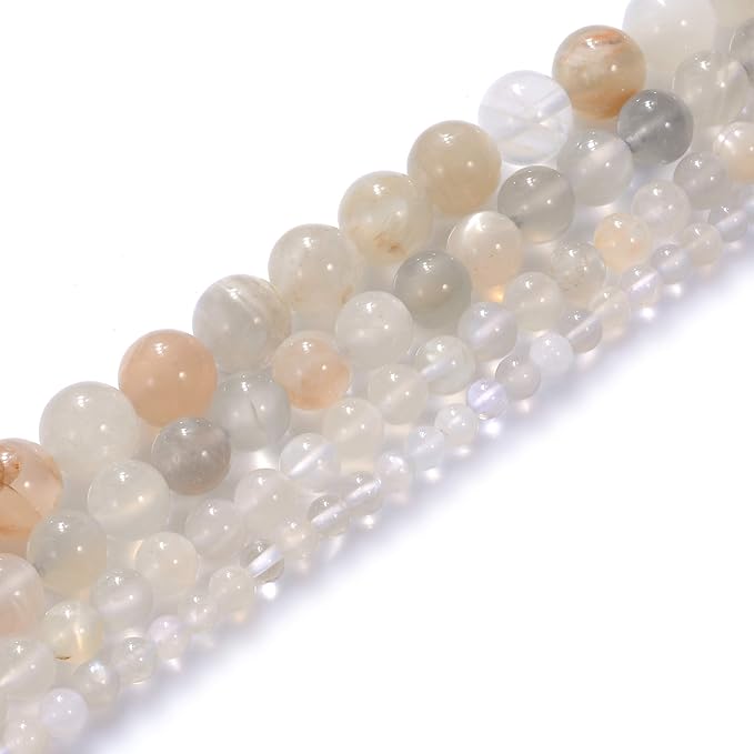 4mm Natural White Moonstone Gemstone Round Loose Beads Crystal Stone Bracelet Necklace Accessories Crafts for Jewelry Making DIY,1 Strand 15"