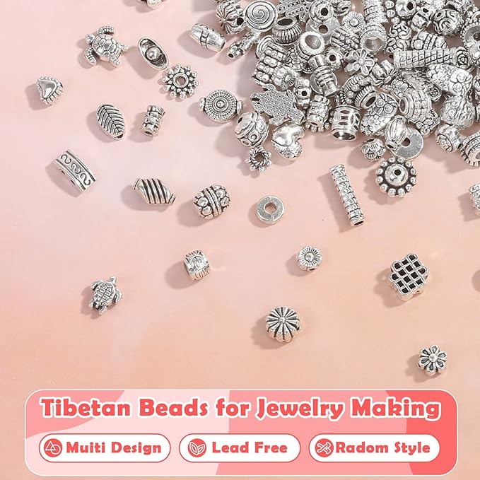 350 Pcs Silver Spacer Beads for Jewelry Making, Mixed Bulk Random Styles Metal Beads for Bracelets, Necklace, Earring Jewelry Making