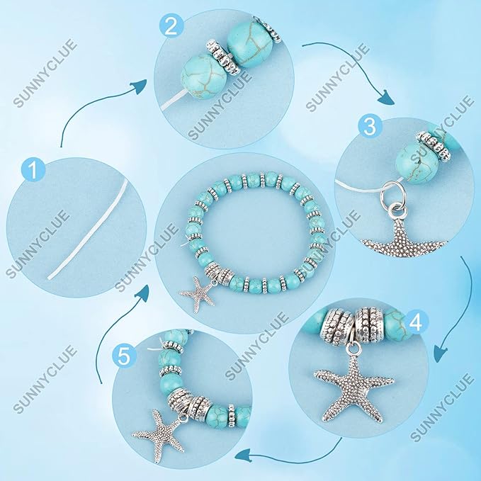 SUNNYCLUE 1 Box 277Pcs DIY Turtle Beads Beading Bracelets Making Kit Tortoise Charms Summer Hawaii Ocean Starfish Seahorse Charm Sea Shell Charms for Jewelry Making Kits Adult Women Handmade Craft