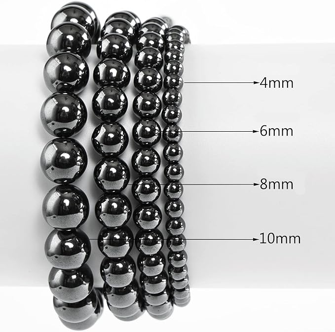 4mm Natural Hematite Round Bead - 90PCS Bulk Gemstone Beads for Jewelry Making, DIY Bracelets, Necklaces - Includes Crystal Stretch Cord - Stone Beads for Crafting Gifts