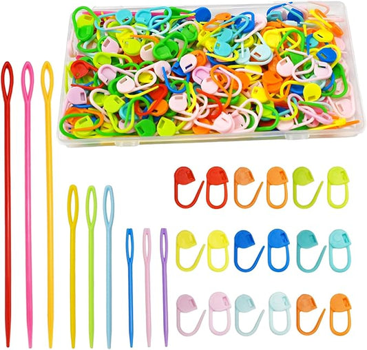 DeliaVo 200Pcs Knitting Stitch Markers with 9 Yarn Needles, Stitch Marker for Crocheting, Colorful Locking Pins Clip Crochet Supplies & Accessories