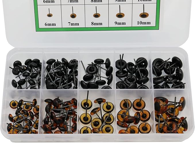 140Pcs Needle Felting Eyes 6-10mm mini Glass Amber with Black Eyes Kits for Teddy Puppets Dolls Wool Felting Crafts