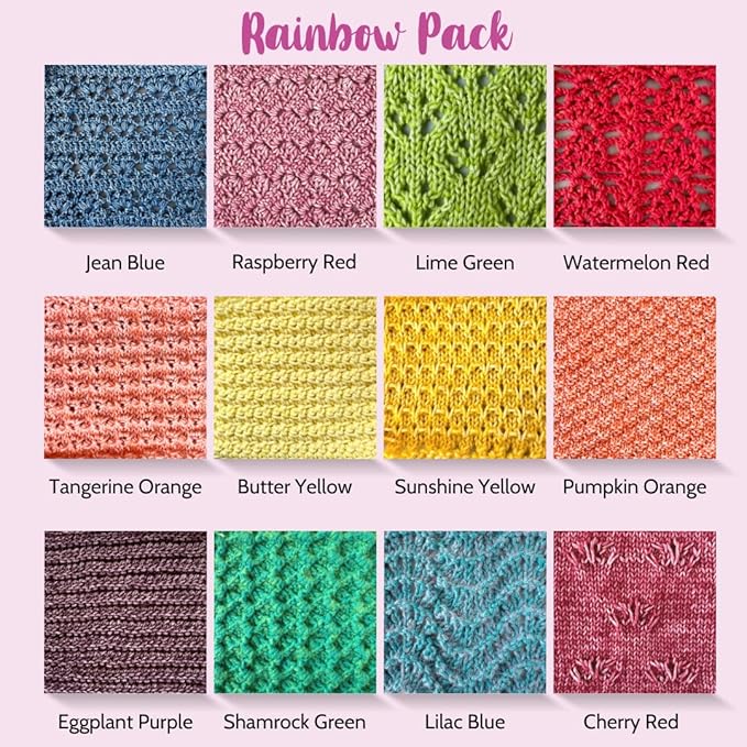 Cotton to The Core Cotton Yarn for Crocheting, 12-Pack (1704 Yds / 600G), Free Patterns, Beginners Friendly - Soft Baby Yarn for Knitting - 3 DK Light Worsted Weight - Rainbow Pack