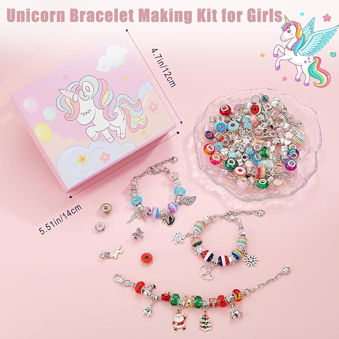 Emibele Charm Bracelet Making Kit, Jewelry Making Kit for Girls Age 8-12, Unicorn/Mermaid DIY Bracelets Crafts Kit for 5 6 7 Girls, Gifts Idea on Birthday Valentines Easter
