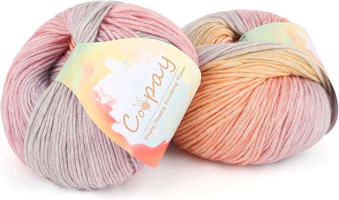 Coopay Yarn for Crocheting Knitting, Gradient Cake Yarns, 2 × 3.53oz - 240yds - 50% Cotton 50% Acrylic Ombre Yarns, Crochet Yarn for Blankets, Shawls, Scarves (105 Colorful Dream)