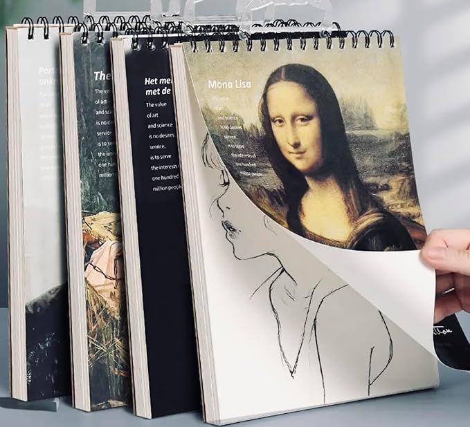 9" x 12" sketch book, top spiral bound sketch pad,90-sheets (68lb/100gsm), acid free art sketchbook artistic drawing painting writing paper for artists of all ages (mona lisa)
