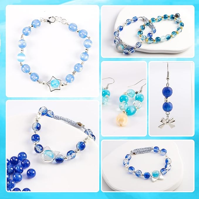 glass beads for jewelry making, 18 colors bead bracelet making kit including 2-8mm bead spacers, blue round beads for diy jewelry making supplies for adults, bracelet necklace earring making kit