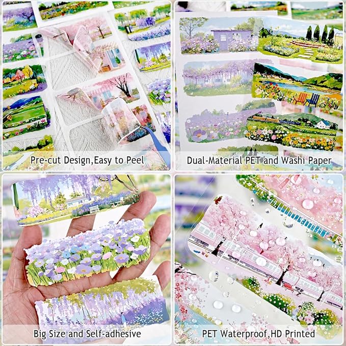 Journal Sticker Book for Junk Journaling, Transparent PET Seasons Landscape Stickers for Scrapbook Supplies, Scrapbooking, 20 Large Pre-Cut Stickers Sheets 9.25 x 6.62 inches