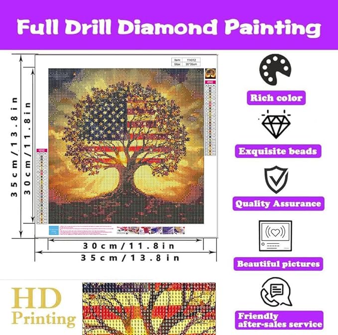 WUSARPLY Ancient Tree Diamond Painting Kits for Adults, DIY American Flag Diamond Art Kits Full Drill Diamond Dots Paint with Diamonds Gem Arts and Crafts for Beginner Home Wall Decor