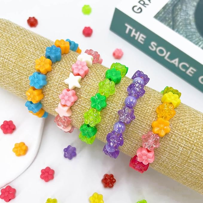 MIIIM 400 Pcs Glitter Flower Pony Beads Shapes for Friendship Bracelet, Large Hole Kandi Beads for Hair Braids, Jewelry Making (Multi-Glitter)