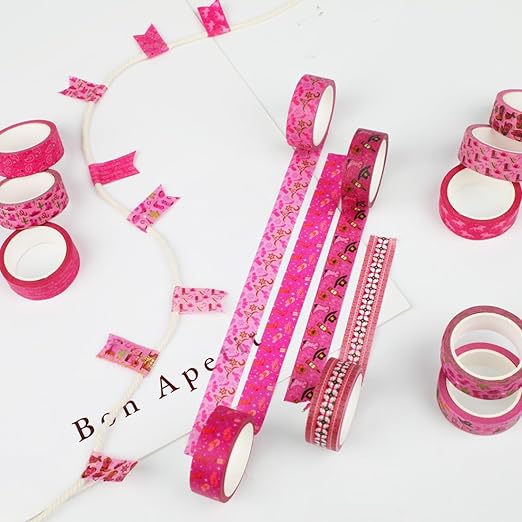 12 Rolls Western Washi Tape, Pink Wild West Masking Tapes, Western Cowboy Cowgirl Decorative Paper Stickers for Scrapbook Journal DIY Art Crafts Wrapping Birthday Party Supplies 16.4FT