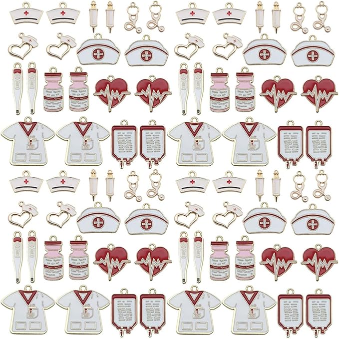 Youdiyla 60pcs Alloy enamel medical nurse series Pendant Jewelry Making DIY Keychain Earrings Pendant Various Design Charms for Jewelry Making Bracelets Necklace (SN752)