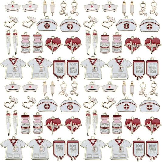 Youdiyla 60pcs Alloy enamel medical nurse series Pendant Jewelry Making DIY Keychain Earrings Pendant Various Design Charms for Jewelry Making Bracelets Necklace (SN752)