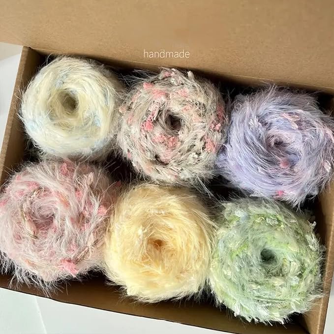 Blind Box WWnYYUS Hand Spun Yarn 6 Pack of 50g/Skein Blind Box Wool Cotton Mohair Acrylic with Hand Art Blended Colorful Handmade