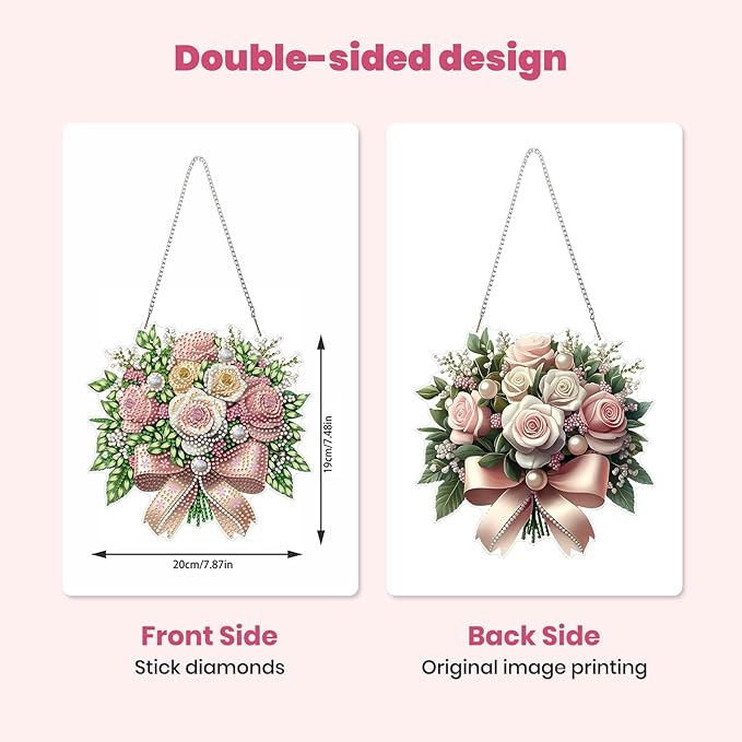 MXJSUA Bouquet of Roses Flowers Diamond Art Hanging Kits for Adults Beginners, DIY Acrylic Special Shaped Crystal Diamond Gem Drills Pendant Art Painting Ornament for Home Wall Decor Gift 8x8 inch