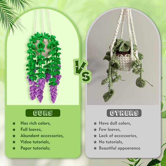 Kogyxe Beginners Crochet Kit, Amigurumi Crochet Starter Kits w Step-by-Step Video Tutorials, Hanging Potted Plants Knitting Starter Pack for Beginners Decoration, Wisteria Flower (40%+ Yarn)