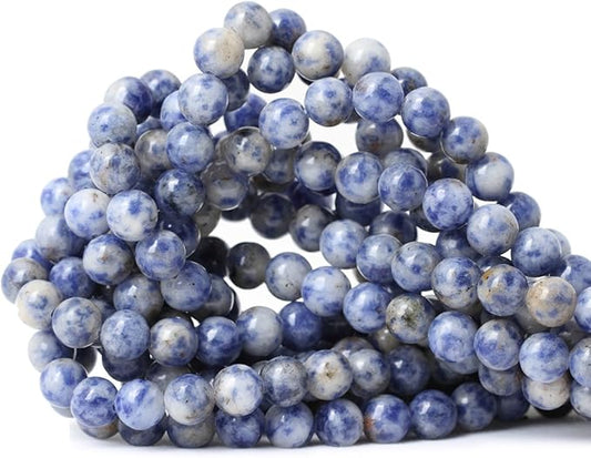 cheavian 45pcs 8mm natural blue white sodalite gemstone round loose beads for jewelry making 1 strand 15"