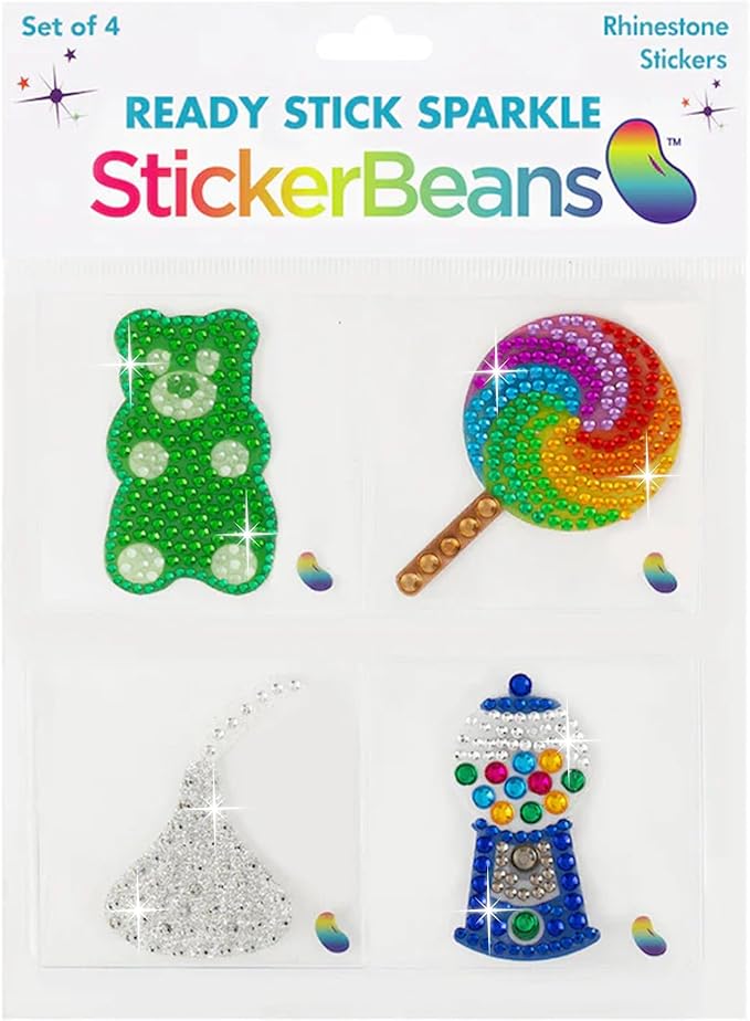 stickerbeans® rhinestone stickers - sweets 4-pack, 2” x 2” each, unique sparkly cut-to-shape for collecting, trading, decorating laptops, phone cases, scrapbooks - for kids, teens, & adults