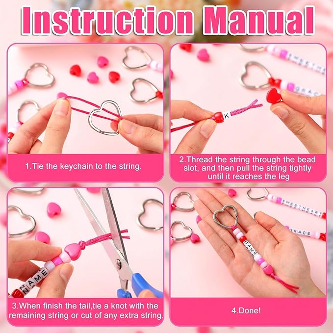 Landical 564 Pcs Mother's Day Keychain Craft DIY Heart Bead Keychain Making Kit Adjustable Letter Bead Galentine's Day Friendship Love Mom Gift Jewelry Accessories Valentine Party Favor(Sweet Color)