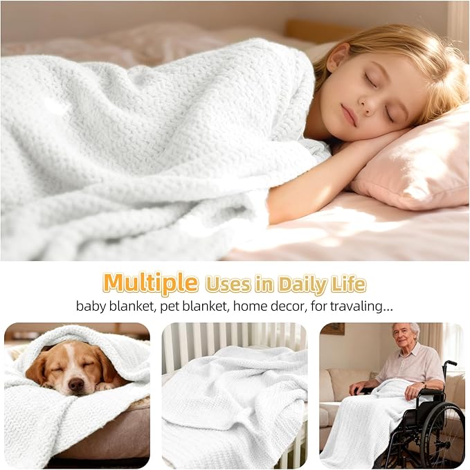 Aeelike Blanket Crochet Kit for Beginners, Easy Crochet Blanket Kit with Soft Chenille Yarns Detailed Instruction Crocheting Accessories Complete Beginners Crocheting Kits, Pure White